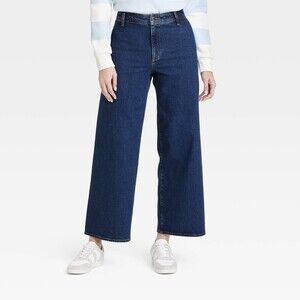 High-Rise Sailor Wide Leg Ankle Jeans - Dark Wash 14